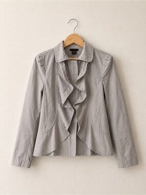 Apostrophe Light Gray Ruffle-Front Blazer